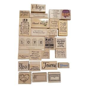 Vtg Set of 25 Card Making Poems & Words Wooden‎ Rubber Stamps Various Brands